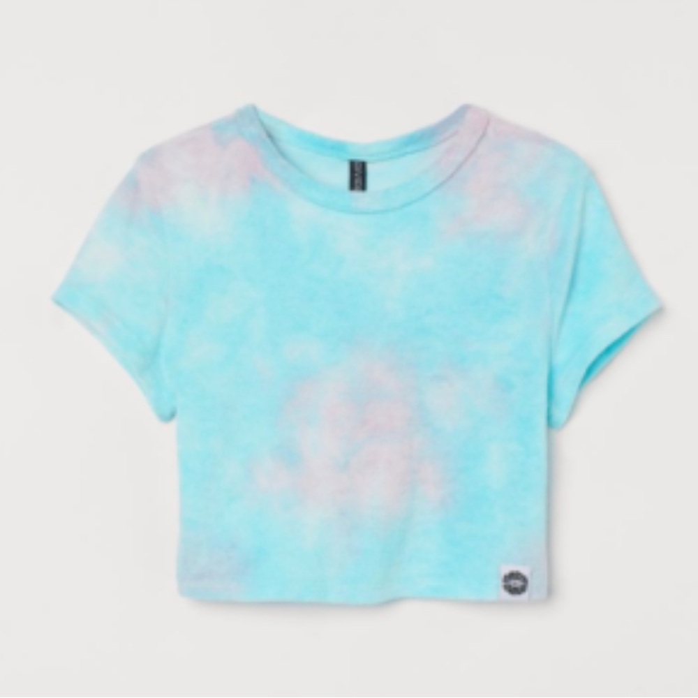 NEW- H&M Divided Tie Dye Short Sleeve Terry Crop Top